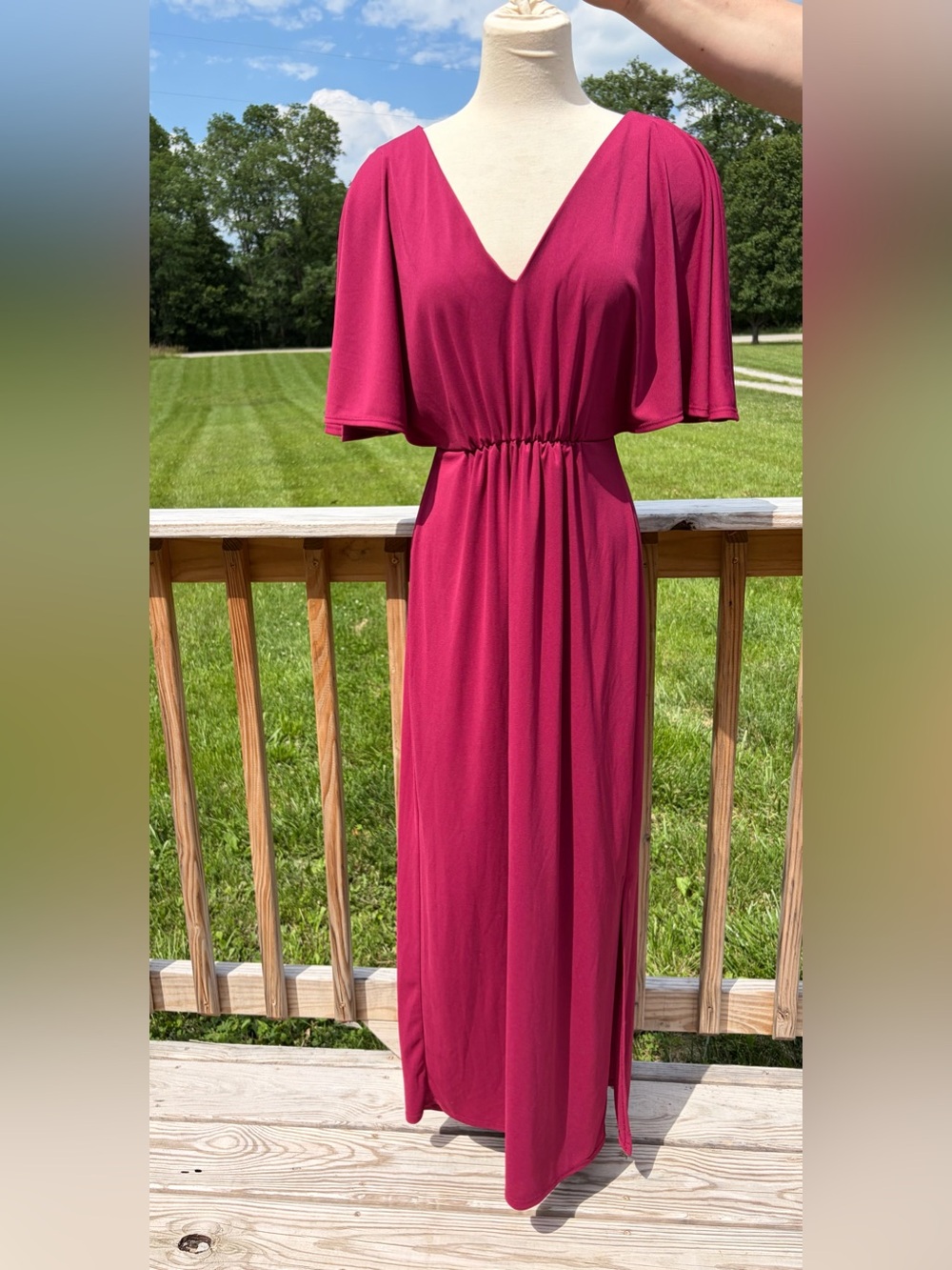 Asos Burgundy  Bridesmaid Wedding Guest Short Sleeved V-Neck‎ Maxi Dress Sz 6